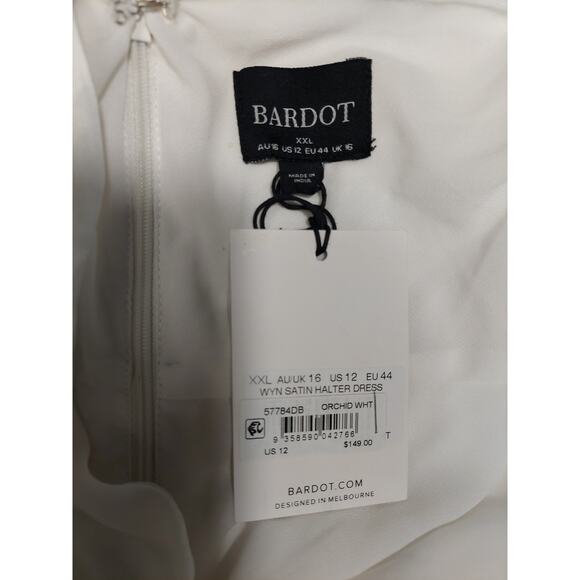 BARDOT SZ 12 L Orchid White Wyn Satin Halter Backless Maxi Dress NWT B118 - Picture 6 of 9